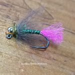 Green holo cdc pink tungsten  Euro nymph (price for 12 flies )