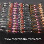 ASSORTED EURO NYMPHS PATTERNS FLIES TIED ON HEAVY TUNGSTEN AND BARBBLES JIG HOOKS 2024C  (PRICES FOR 120 FLIES)